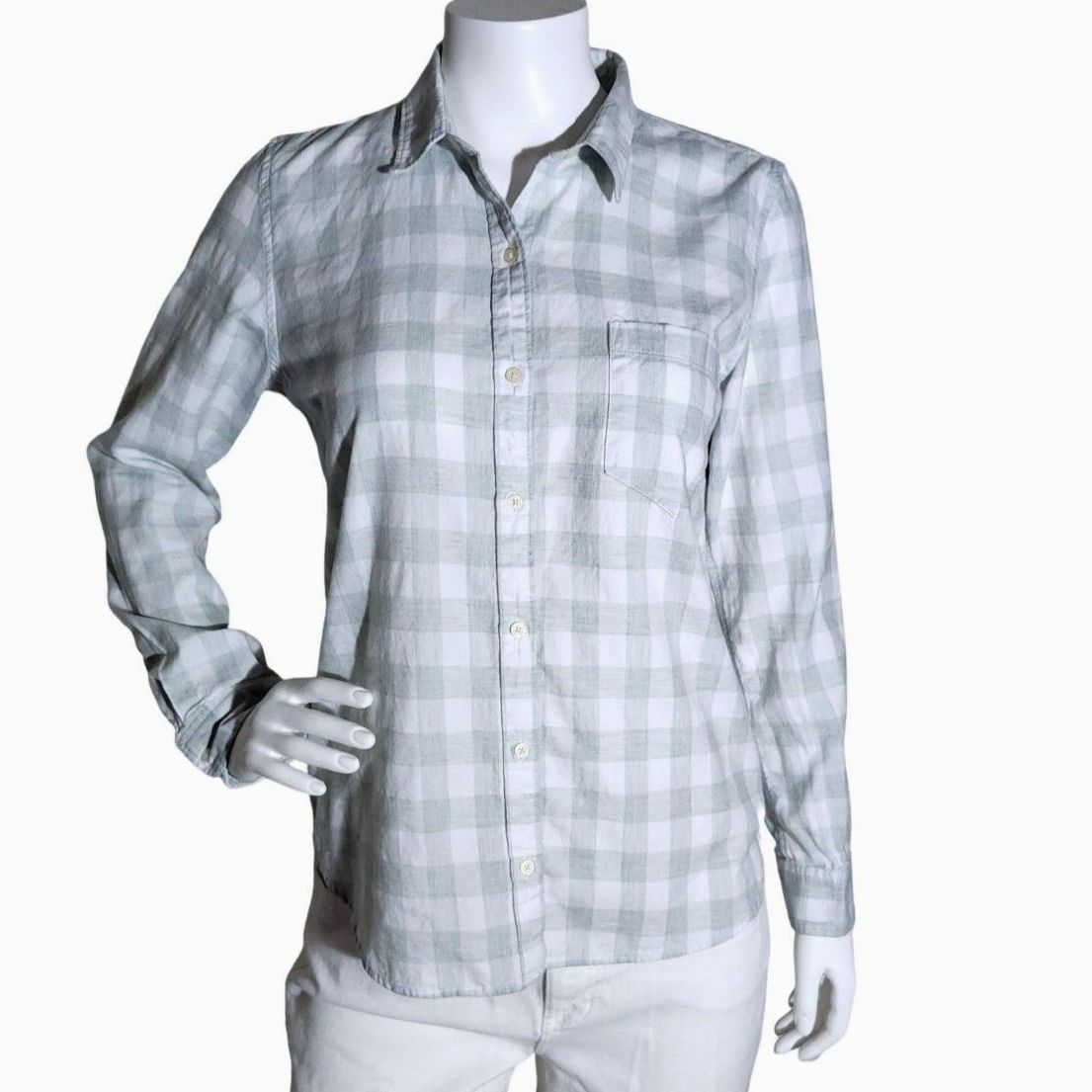 Gap Mint Green White Gingham Plaid Fitted Boyfriend Button Down Cotton Shirt